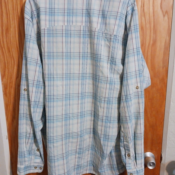 Patagonia Blue Plaid Men's Roll Tab Sleeves Pockets Sun Stretch Shirt sz XXL - Picture 2 of 6